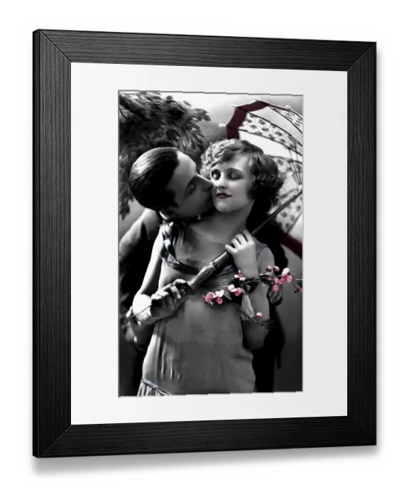 Framed Print : Man and woman, being in love, postcard picture