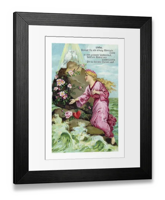 Framed Print : Girl by the sea, German saying