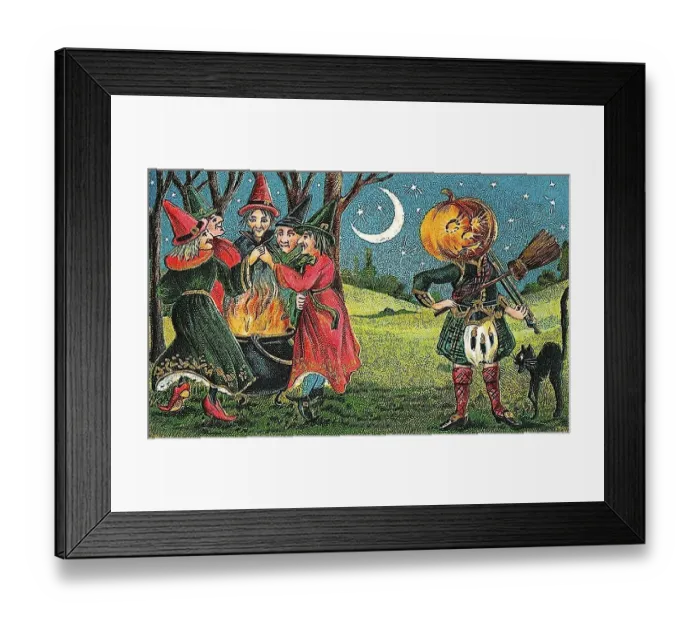 Framed Print : Witches at a cauldron with a fire