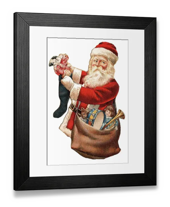 Framed Print : Santa Claus with stocking and bag full of toys Framed Print : Santa Claus with stocking and bag full of toys