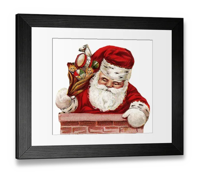 Framed Print : Santa Claus climbing into the chimney Framed Print : Santa Claus climbing into the chimney