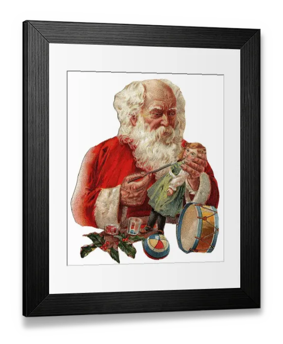 Framed Print : Santa Claus painting a doll, toys