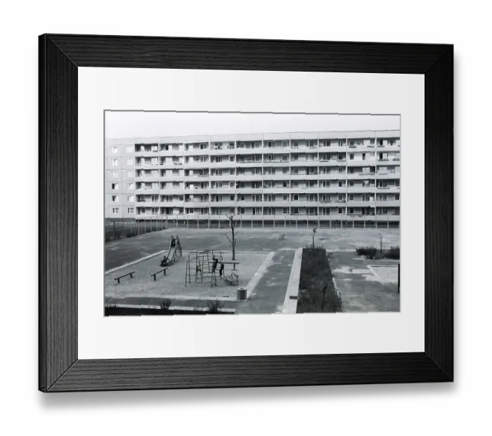 Framed Print : Playground in the middle of new buildings in Joseph-Orlopp-Strasse