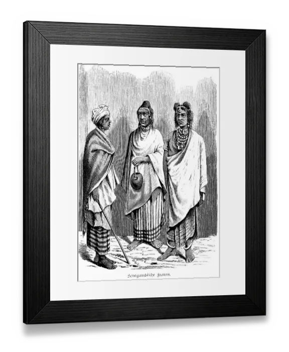 Framed Print : Three Senegambian women, traditional dress