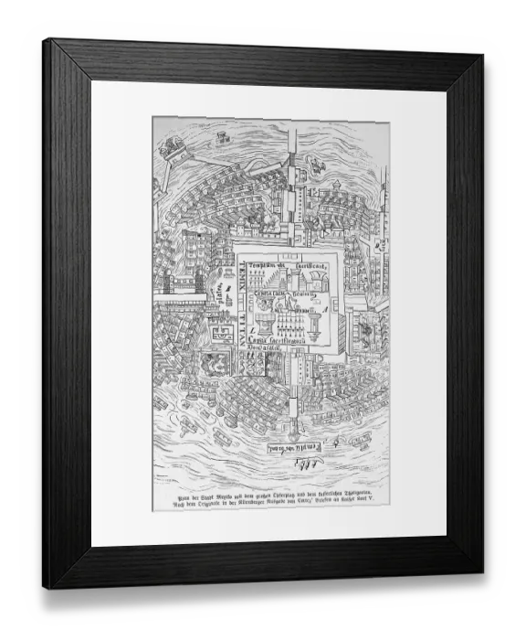 Framed Print : Plan of the city of Mexico with sacrificial square and imperial zoo Framed Print : Plan of the city of Mexico with sacrificial square and imperial zoo