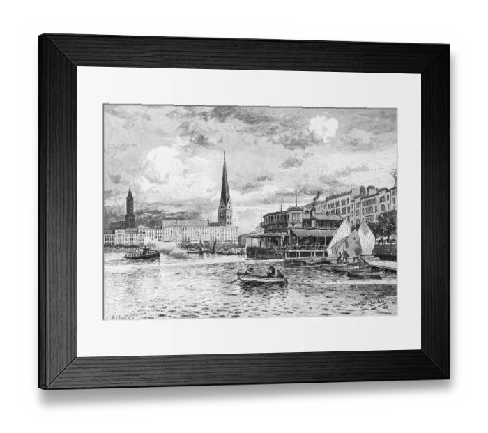 Framed Print : Inner Alster Lake with Jungfernstieg and restaurant