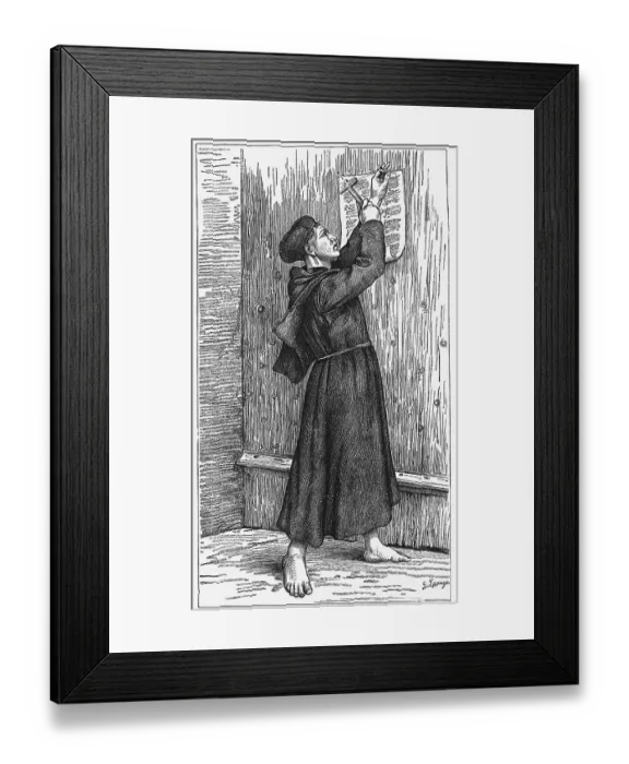 Framed Print : Martin Luther nailing his theses on the door of the castle church of Wittemberg