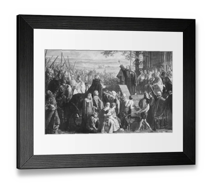Framed Print : Preacher calls for a crusade, steel engraving Framed Print : Preacher calls for a crusade, steel engraving