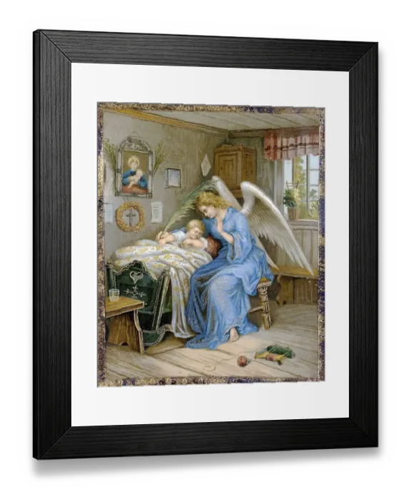 Framed Print : Guardian angel with a sleeping child