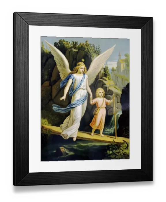 Framed Print : Guardian angel leading a child across a bridge Framed Print : Guardian angel leading a child across a bridge