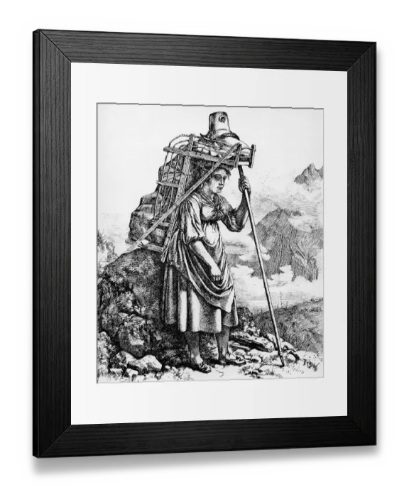 Framed Print : Dairymaid with a back basket, c