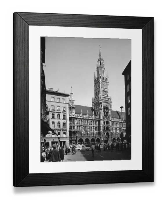 Framed Print : Marienplatz with town hall, around 1964 Framed Print : Marienplatz with town hall, around 1964