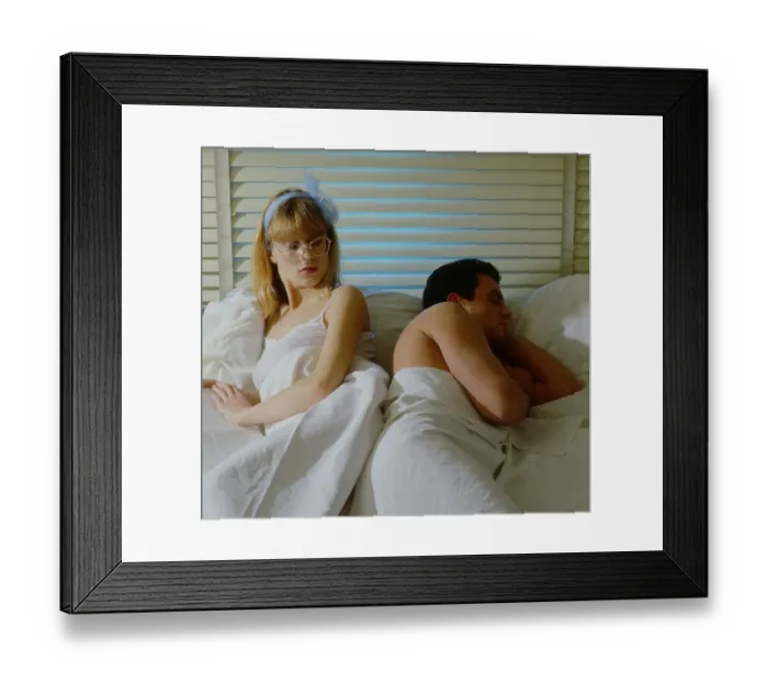 Framed Print : Man and woman in bed Woman wants sex