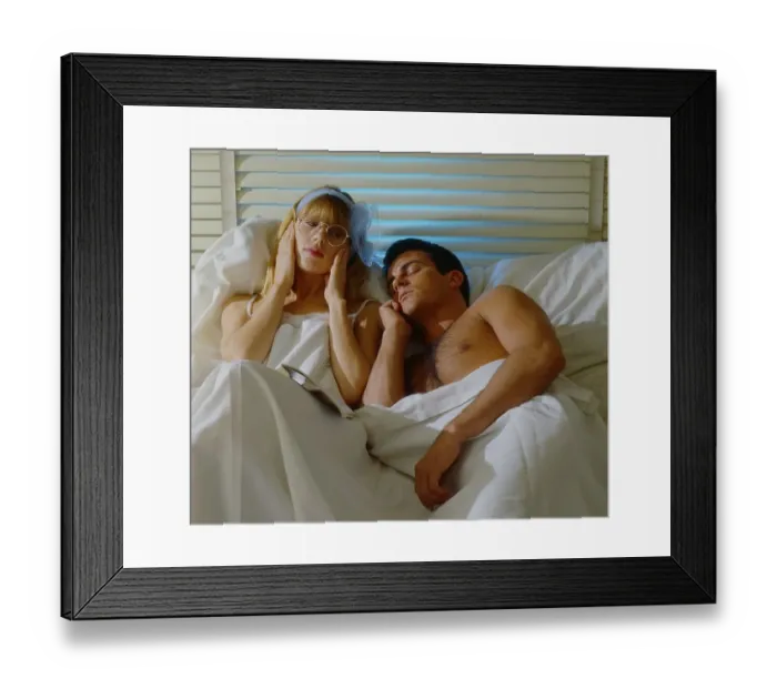 Framed Print : Man and woman in bed Woman covers her ears Framed Print : Man and woman in bed Woman covers her ears