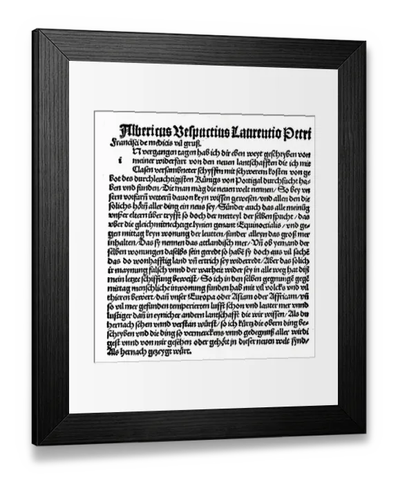 Framed Print : German translation of the letter of the Italian navigator Amerigo Vespucci on the third of his journeys to the newly
