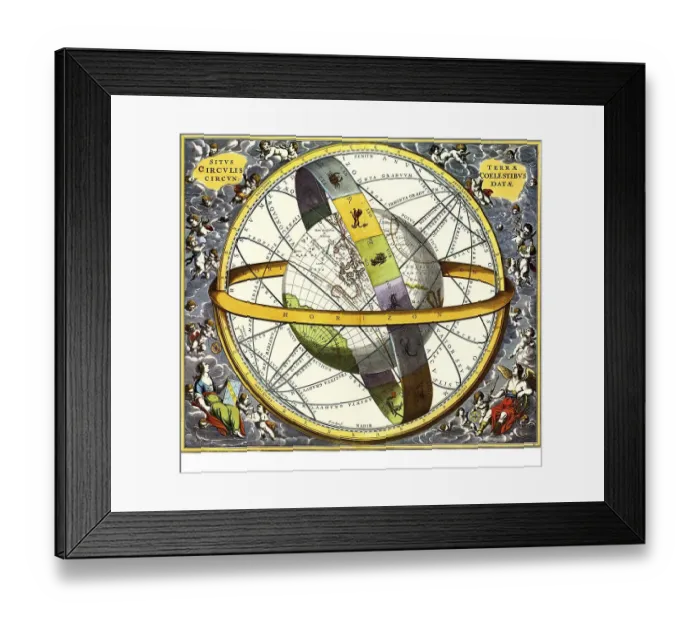 Framed Print : Historical map of the sky, entitled: Situs Terrae Circulis Coelestibus Circundatae