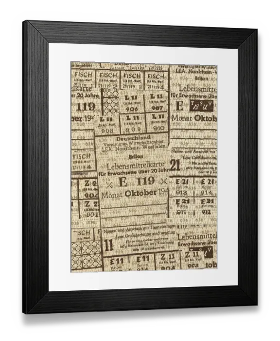 Framed Print : Coupons, adult ration card for food