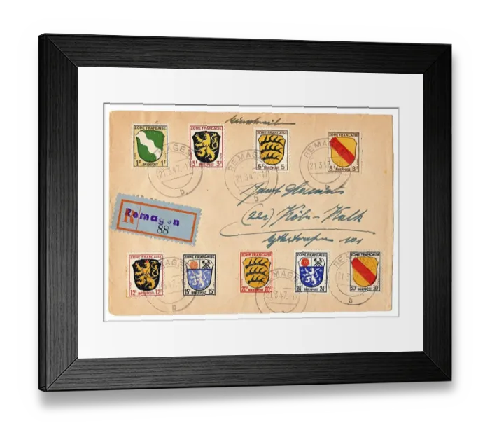 Framed Print : Envelope from 1947 with stamps of the French sector Framed Print : Envelope from 1947 with stamps of the French sector