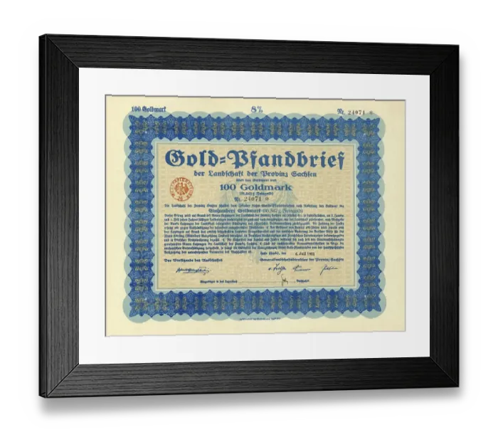 Framed Print : Historical share certificate, 100 gold marks Goldpfandbrief bond certificate