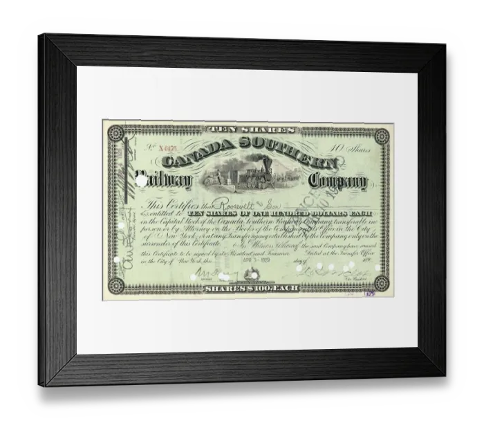 Framed Print : Historical share, Canada Southern Railroad Company Framed Print : Historical share, Canada Southern Railroad Company