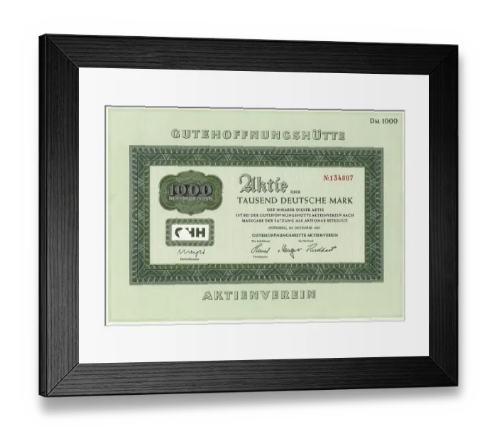 Framed Print : Historic stock certificate, 1000 Deutschmarks