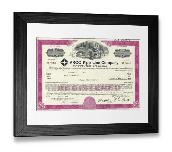 Framed Print : Historical stock certificate of an oil and gas company