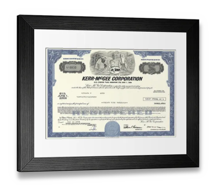 Framed Print : Historical stock certificate, Kerr-McGee Corporation