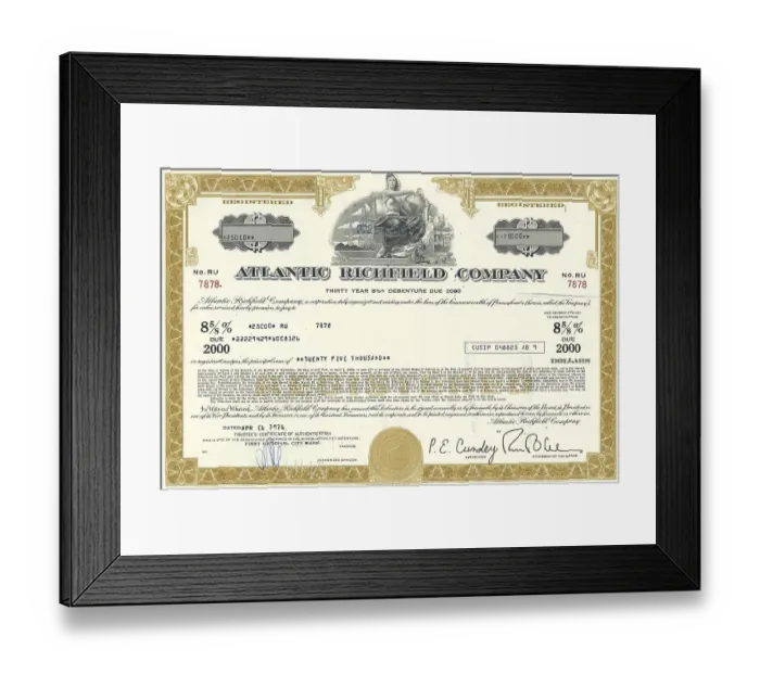 Framed Print : Historical stock certificate of an oil and gas company