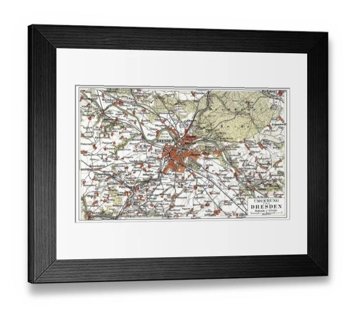 Framed Print : Map of Dresden and the surrounding area