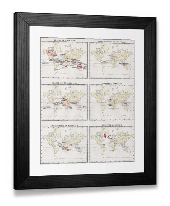 Framed Print : Historic illustration, world maps showing the colonies of Great Britain