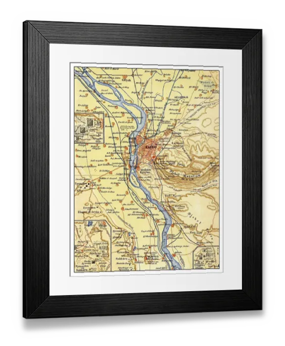 Framed Print : Historic illustration, map of Cairo and surroundings