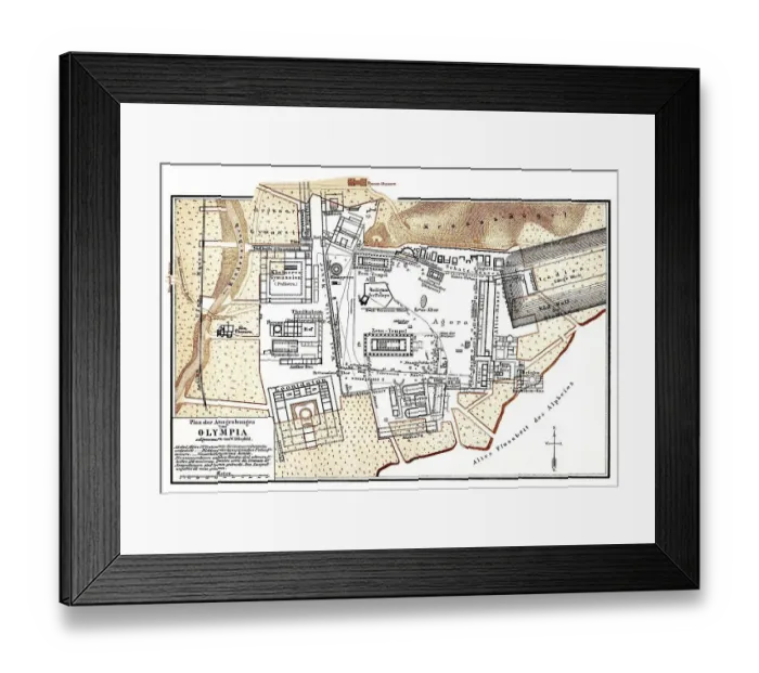 Framed Print : Historic map of the excavations at Olympia Framed Print : Historic map of the excavations at Olympia