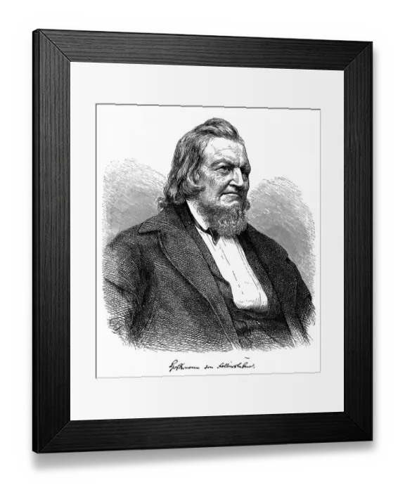 Framed Print : Historical engraving, portrait with autograph of August Heinrich Hoffmann or Hoffmann von Fallersleben