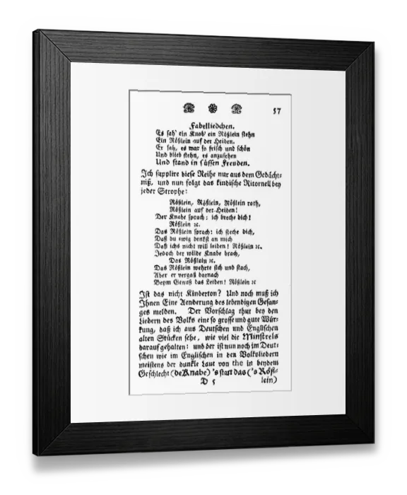 Framed Print : Historic print, 1773, page of the book Lieder alter Voelker by Johann Gottfried von Herder