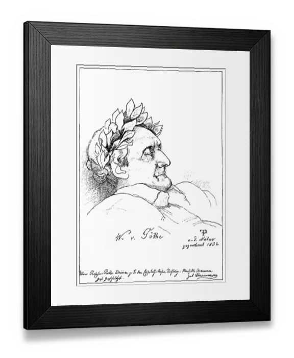 Framed Print : Historic print, drawing, 1832, portait of the dead Johann Wolfgang von Goethe