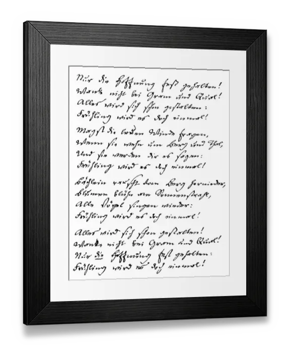 Framed Print : Historical manuscript, poem by August Heinrich Hoffmann or Hoffmann von Fallersleben