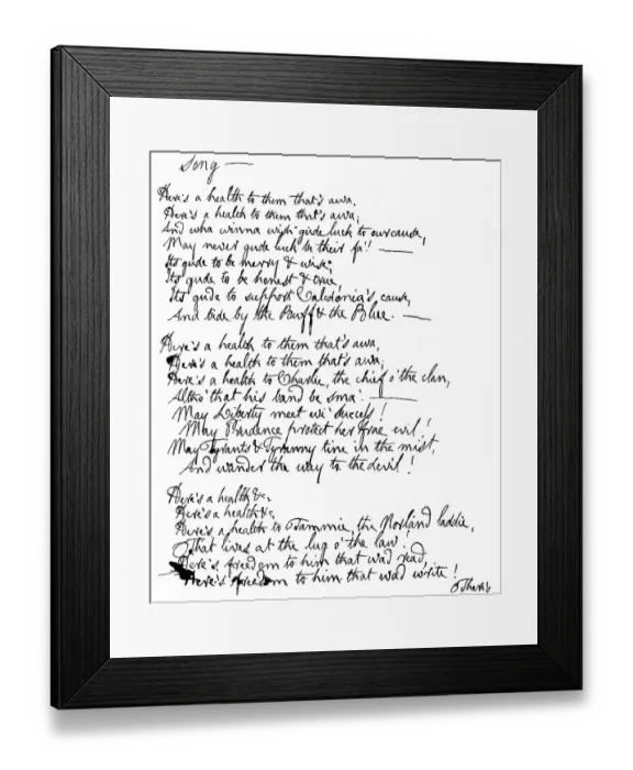Framed Print : Historical manuscript, song by Robert Burns Framed Print : Historical manuscript, song by Robert Burns