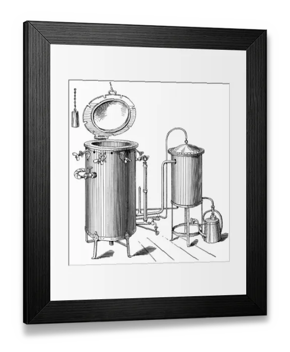Framed Print : Historic drawing, steam sterilizer based on Schimmelbusch Framed Print : Historic drawing, steam sterilizer based on Schimmelbusch