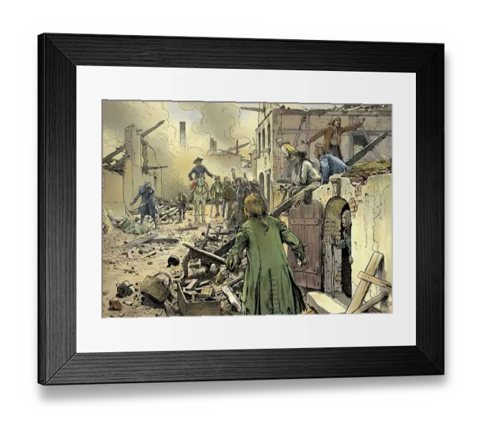 Framed Print : The city of Cuestrin oder Kuestrin destroyed by Russian troops after the Battle of Zorndorf on 25 August 1758 in