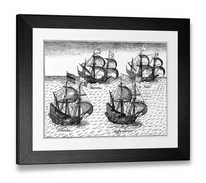 Framed Print : Historic drawing, the Dutch merchant fleet on its way to the East Indies