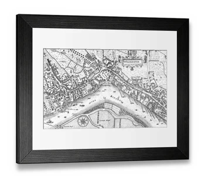 Framed Print : Historic drawing, city map of Westminster with the River Thames