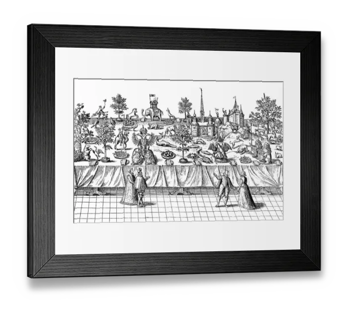 Framed Print : Historic drawing, courtly pomp table in England Framed Print : Historic drawing, courtly pomp table in England