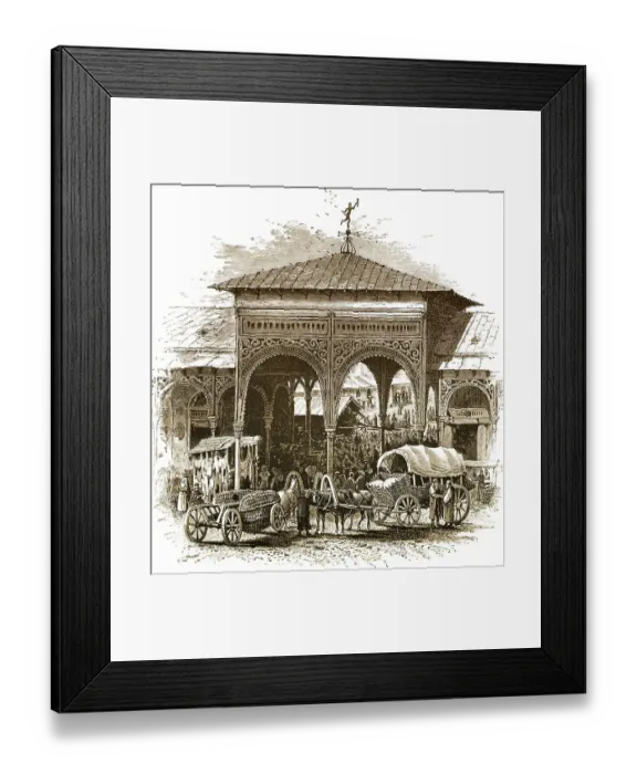 Framed Print : Historical drawing, Jewish market of Warsaw