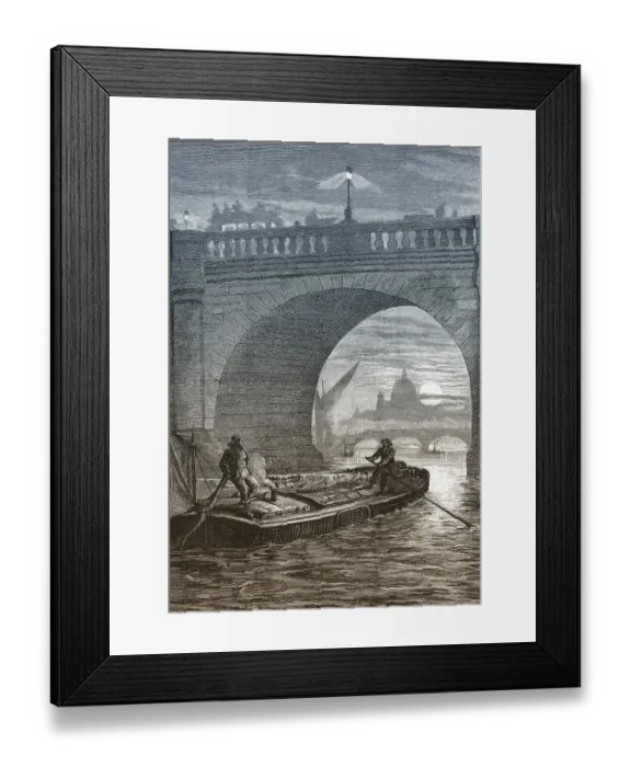 Framed Print : Historic drawing, nightly boat trip on the River Thames Framed Print : Historic drawing, nightly boat trip on the River Thames