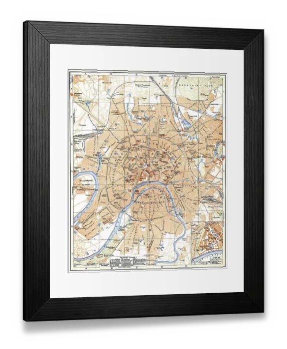 Framed Print : Historical city map, 1896, Moscow, Russia, Europe