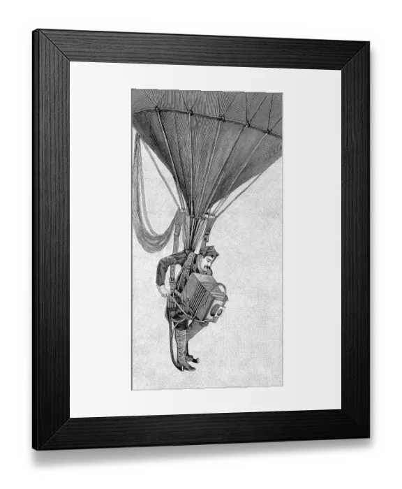 Framed Print : A Japanese war photographer hanging on a gas balloon Framed Print : A Japanese war photographer hanging on a gas balloon