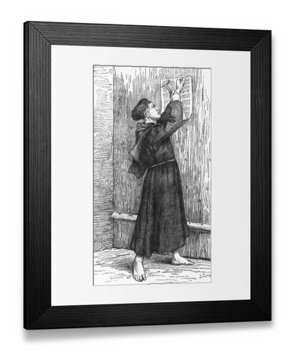Framed Print : Martin Luther nailing his theses to the door of the castle church in Wittenberg