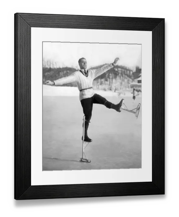 Framed Print : Figure skater on stilts, ca. 1935 Framed Print : Figure skater on stilts, ca. 1935