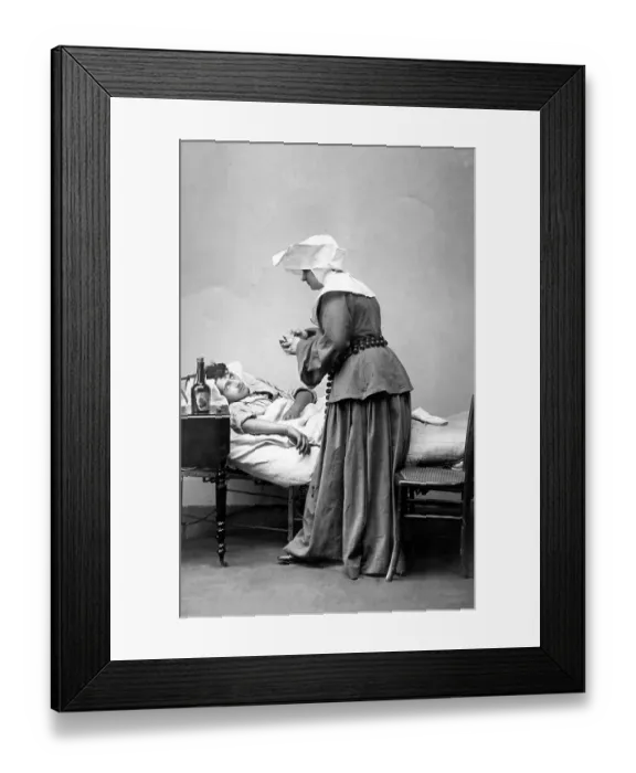 Framed Print : Medicine, health, nurse takes care of a patient