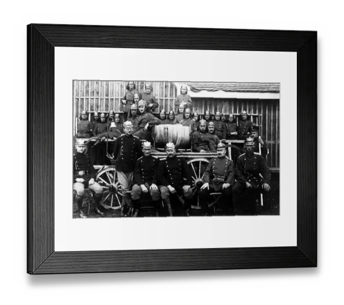 Framed Print : Group picture, firefighters with fire truck